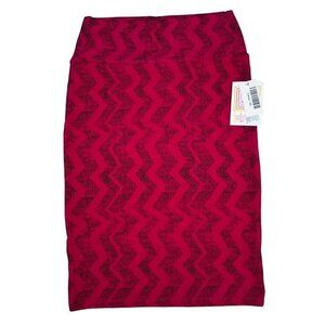 LuLaRoe Cassie Black Spot Dots Chevron Pattern Raspberry Pencil Skirt X-Small XS